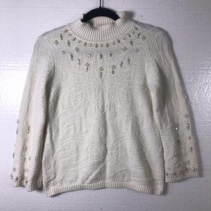 Chico's Sz 0 Small Cream Beaded Mock Neck Sweater
